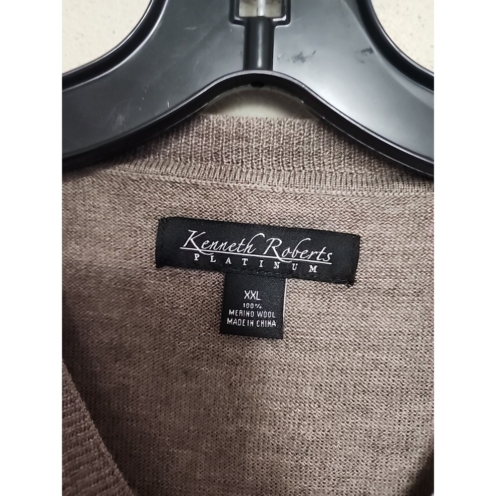 Kenneth Roberts Platinum Cosby Sweater Mens XXL 100% Merino Wool Brown Check‎ - Picture 2 of 7